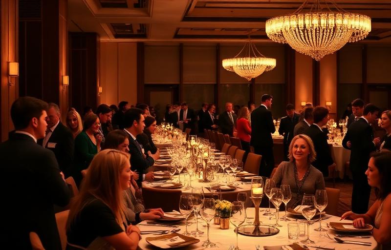 Convives trinquant lors d'une soirée d'entreprise festive, album souvenir partagé entre collègues