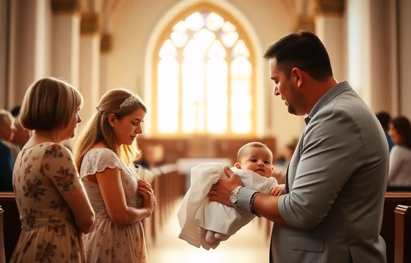 Bébé entouré de sa famille lors d'un baptême, messages vocaux et photos des proches