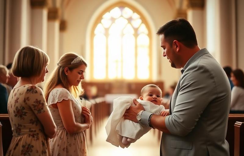 Bébé entouré de sa famille lors d'un baptême, messages vocaux et photos des proches
